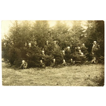 Soldati della Wehrmacht in posa nei boschi con i caschi e PISTOLE 1936 anni. Espenlaub militaria